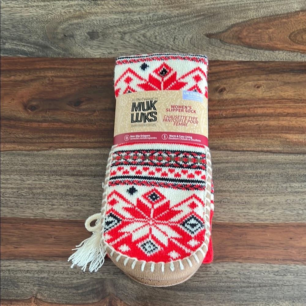 MUK LUKS Women's Red and Black Slipper Socks